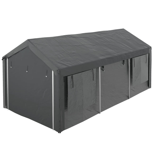 Verstellbarer Carport aus Stahl mit Netzfenster, dunkelgrau