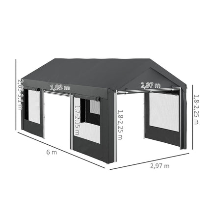 Verstellbarer Carport aus Stahl mit Netzfenster, dunkelgrau