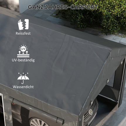 Verstellbarer Carport aus Stahl mit Netzfenster, dunkelgrau