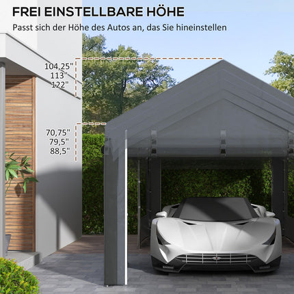 Verstellbarer Carport aus Stahl mit Netzfenster, dunkelgrau