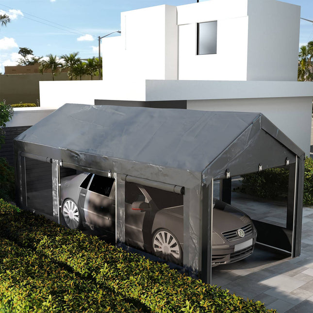 Verstellbarer Carport aus Stahl mit Netzfenster, dunkelgrau