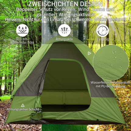 Campingzelt für 4-5 Personen, Fiberglas-Polyester, grün