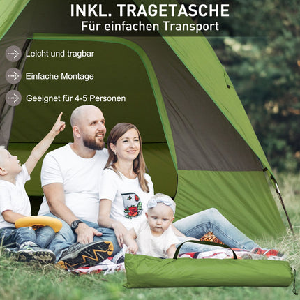 Campingzelt für 4-5 Personen, Fiberglas-Polyester, grün