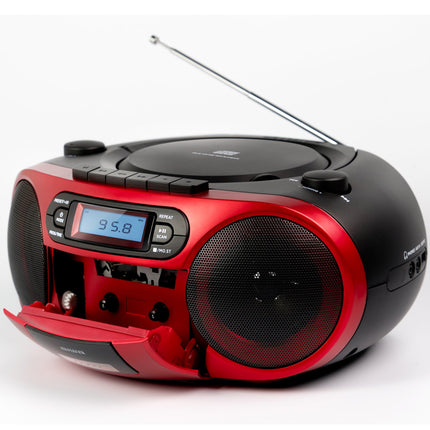 Kassettenradio CD/UKW-Radio/Kassettenband/USB/BT Rot