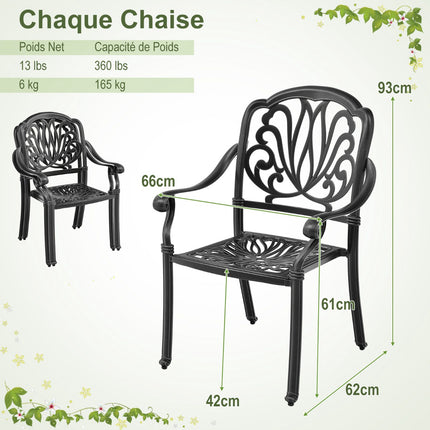 Gartenstühle aus Aluminiumguss, stapelbar, 2er-Set, schwarz