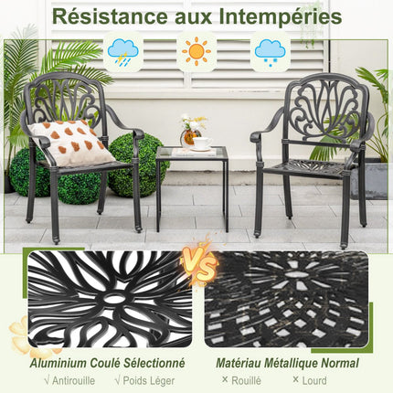 Gartenstühle aus Aluminiumguss, stapelbar, 2er-Set, schwarz
