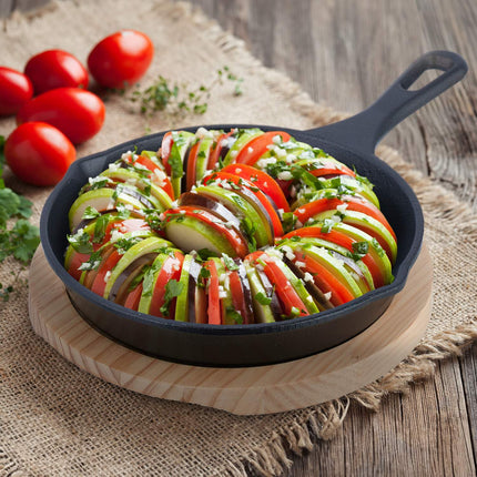 Cast Iron Serving Pan with Wooden Trivet