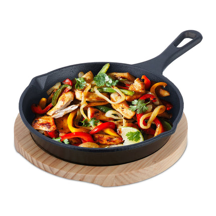 Cast Iron Serving Pan with Wooden Trivet