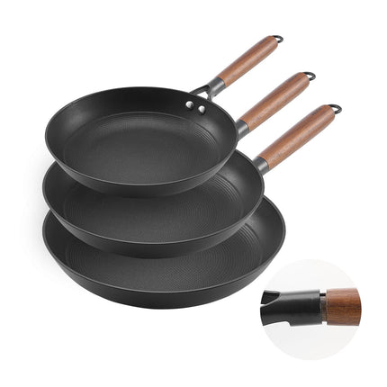 Cast Iron Skillet Set, 3-Piece 8-10-12 in, Detachable Handle