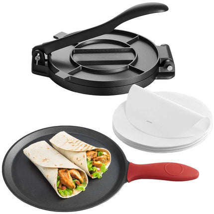 Cast Iron Tortilla Press 8 Inch, Handle, 100 Papers