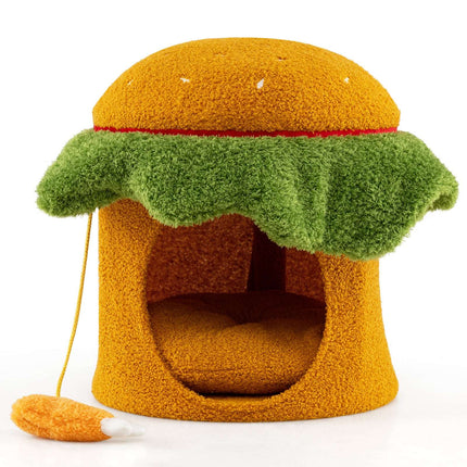 Katzenhöhle, Hamburger-Form, Plüschkissen, Orange