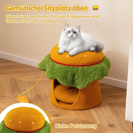 Katzenhöhle, Hamburger-Form, Plüschkissen, Orange