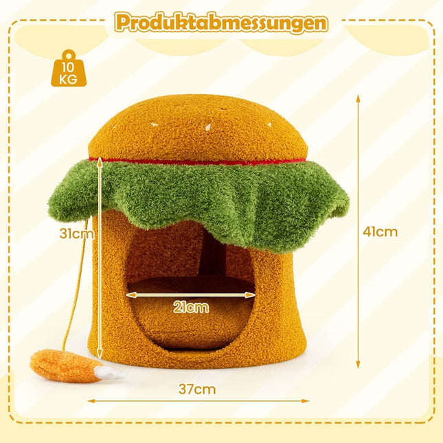 Katzenhöhle, Hamburger-Form, Plüschkissen, Orange
