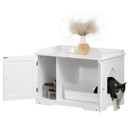 Weiße Katzentoilette mit verstellbarer Trennwand 86cm