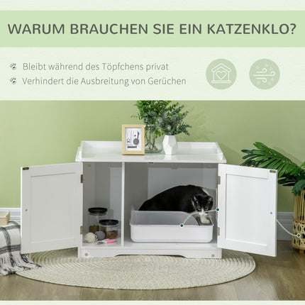 Weiße Katzentoilette mit verstellbarer Trennwand 86cm