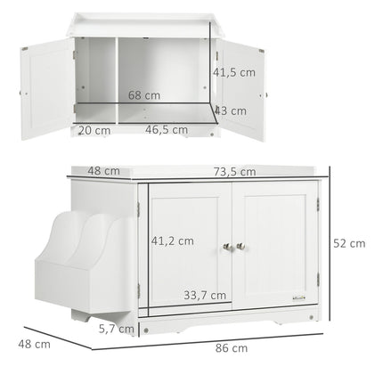 Weiße Katzentoilette mit verstellbarer Trennwand 86cm