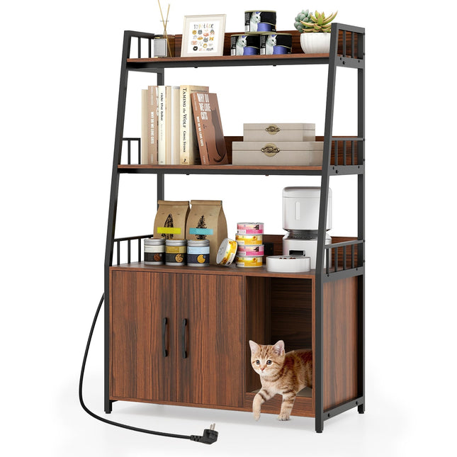 Katzenhäuschen mit Bücherregal, Ladestation, Kratzbrett, 80x40x132cm