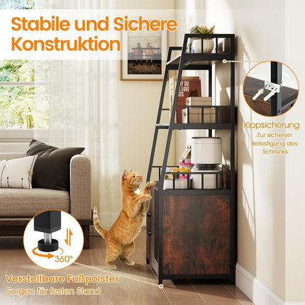 Katzenkabinett mit Bücherregal, Ladestation, Kratzpad, Eingang, 80x40x132cm, Braun