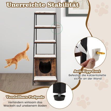 Cat Cabinet with Ladder Shelf and Litter Box Storage, Brown