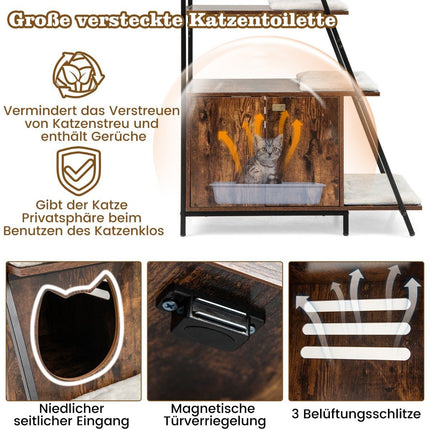 Cat Cabinet with Ladder Shelf and Litter Box Storage, Brown