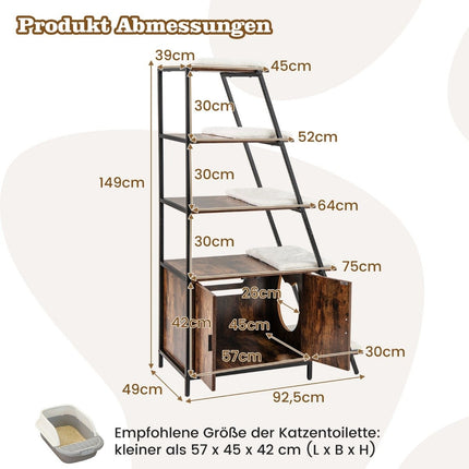 Cat Cabinet with Ladder Shelf and Litter Box Storage, Brown