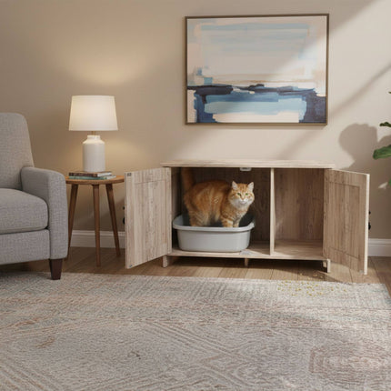 Katzenkabinett mit versteckter Katzentoilette und Belüftung