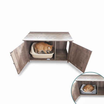 Katzenkabinett mit versteckter Katzentoilette und Belüftung