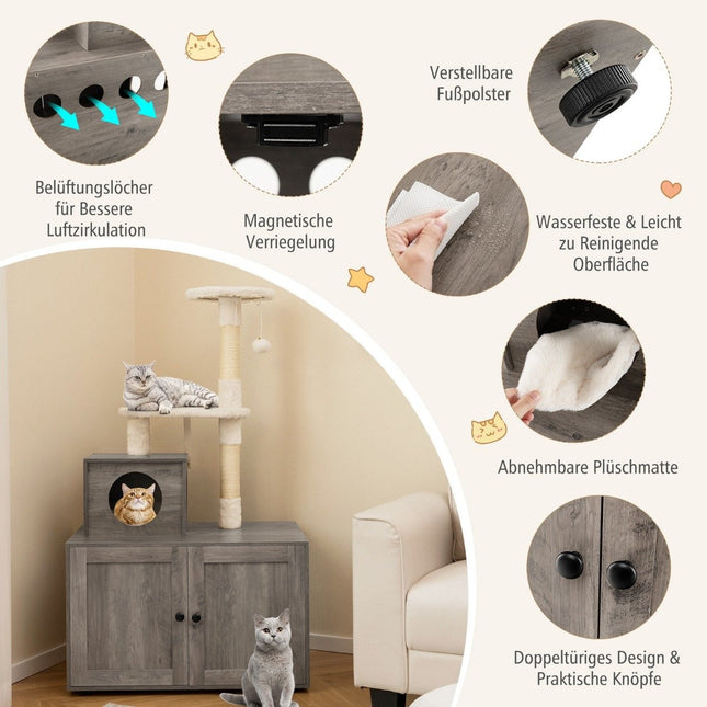 Katzenkabinett mit Kratzbaum für Katzentoilette, Grau
