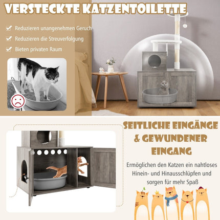 Katzenkabinett mit Kratzbaum für Katzentoilette, Grau