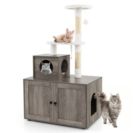 Katzenkabinett mit Kratzbaum für Katzentoilette, Grau