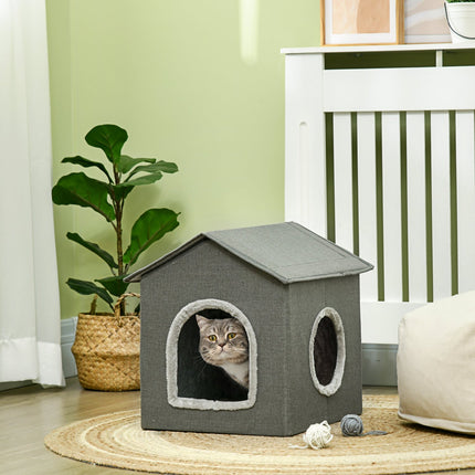 Katzenhöhlenbett, gemütliches graues Polyester, für Katzen bis 5 kg