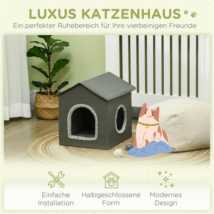Katzenhöhlenbett, gemütliches graues Polyester, für Katzen bis 5 kg