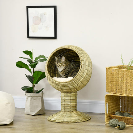 Niche pour chat moderne avec coussin, jonc de mer, base amovible, pour salon, 41 x 41 x 71,5 cm