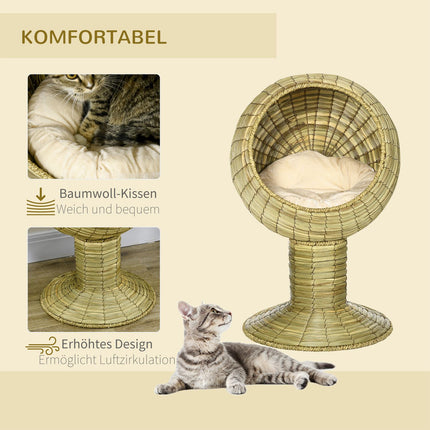 Niche pour chat moderne avec coussin, jonc de mer, base amovible, pour salon, 41 x 41 x 71,5 cm
