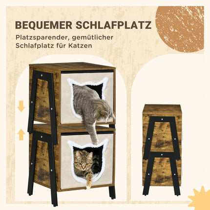 Katzenhöhle mit Kissen und Boden, passend für Katzen bis 5 kg, rustikales Braun