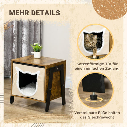 Katzenhöhle mit Kissen und Boden, passend für Katzen bis 5 kg, rustikales Braun