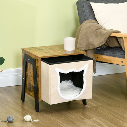 Katzenhöhle mit Kissen und Boden, passend für Katzen bis 5 kg, rustikales Braun