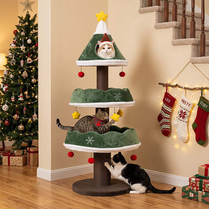 Cat Christmas Tree Tower with Condo and Scratching Posts