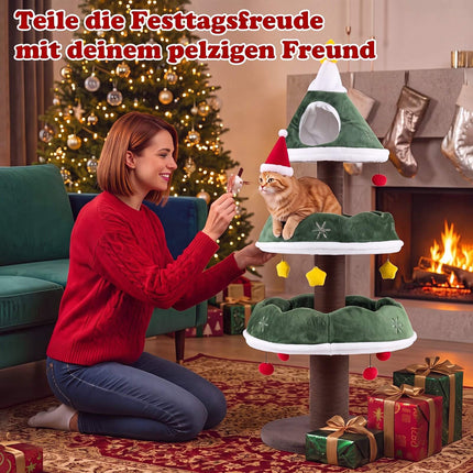 Cat Christmas Tree Tower with Condo and Scratching Posts