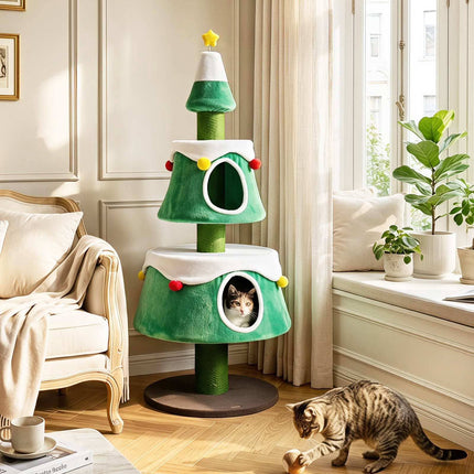 Cat Christmas Tree Tower with Condos and Toys, 61.5"