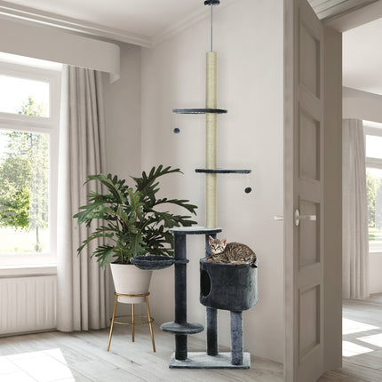 Katzenkratzbaum, deckenhoher Sisalstamm, dunkelgrau