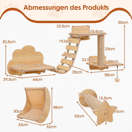 Katzenkletterwand-Set – 6-teilig, Hängematte, Kratzbaum