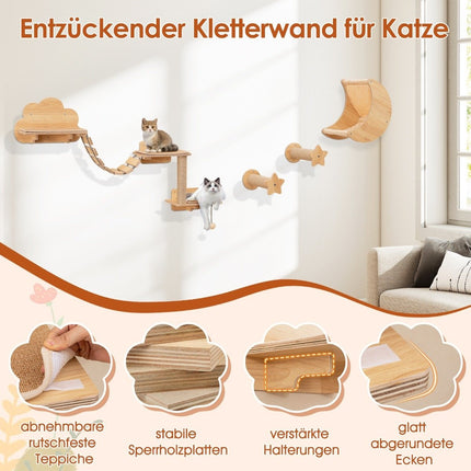 Katzenkletterwand-Set – 6-teilig, Hängematte, Kratzbaum