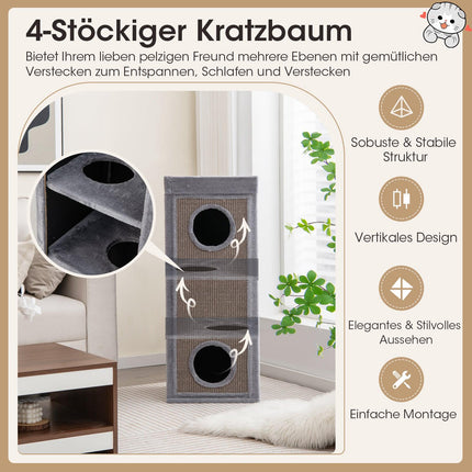 Cat Condo with 4 Levels, 99 cm, Sisal Scratch Posts