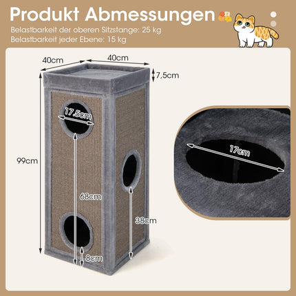 Cat Condo with 4 Levels, 99 cm, Sisal Scratch Posts