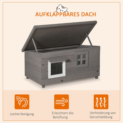Winterfeste Katzenhütte für draußen – Dachpappe, Fichtenholz