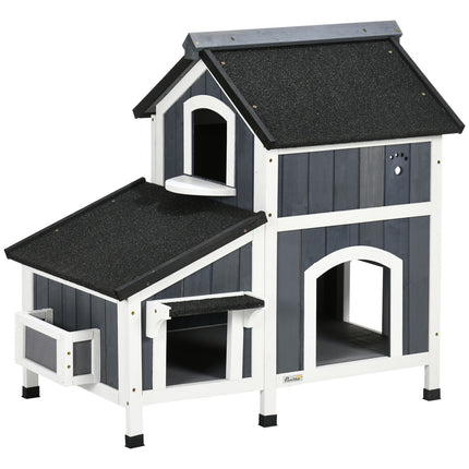 Outdoor cat house, spruce wood, 2 stories, asphalt roof