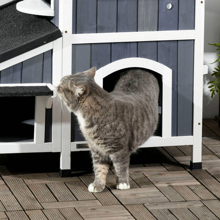 Outdoor cat house, spruce wood, 2 stories, asphalt roof