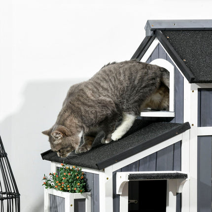 Outdoor cat house, spruce wood, 2 stories, asphalt roof