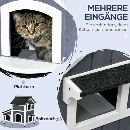 Outdoor cat house, spruce wood, 2 stories, asphalt roof